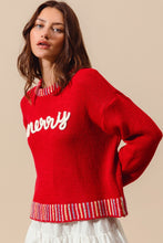 Load image into Gallery viewer, Merry Lettering Embroidered Christmas Sweater Top