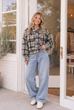 Load image into Gallery viewer, Plaid Oversized Cropped Button Up Shacket