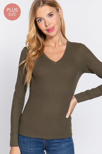 LONG SLEEVE V-NECK THERMAL KNIT TOP