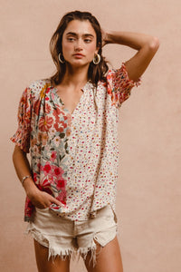 Woven Print Mix And Match Peasant Top