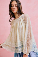 Load image into Gallery viewer, Lace Layered Balloon Sleeves Back Tie Blouse Top