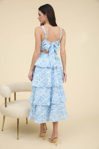 FLORAL BACK TIERED RUFFLE TIERED MAXI DRESS