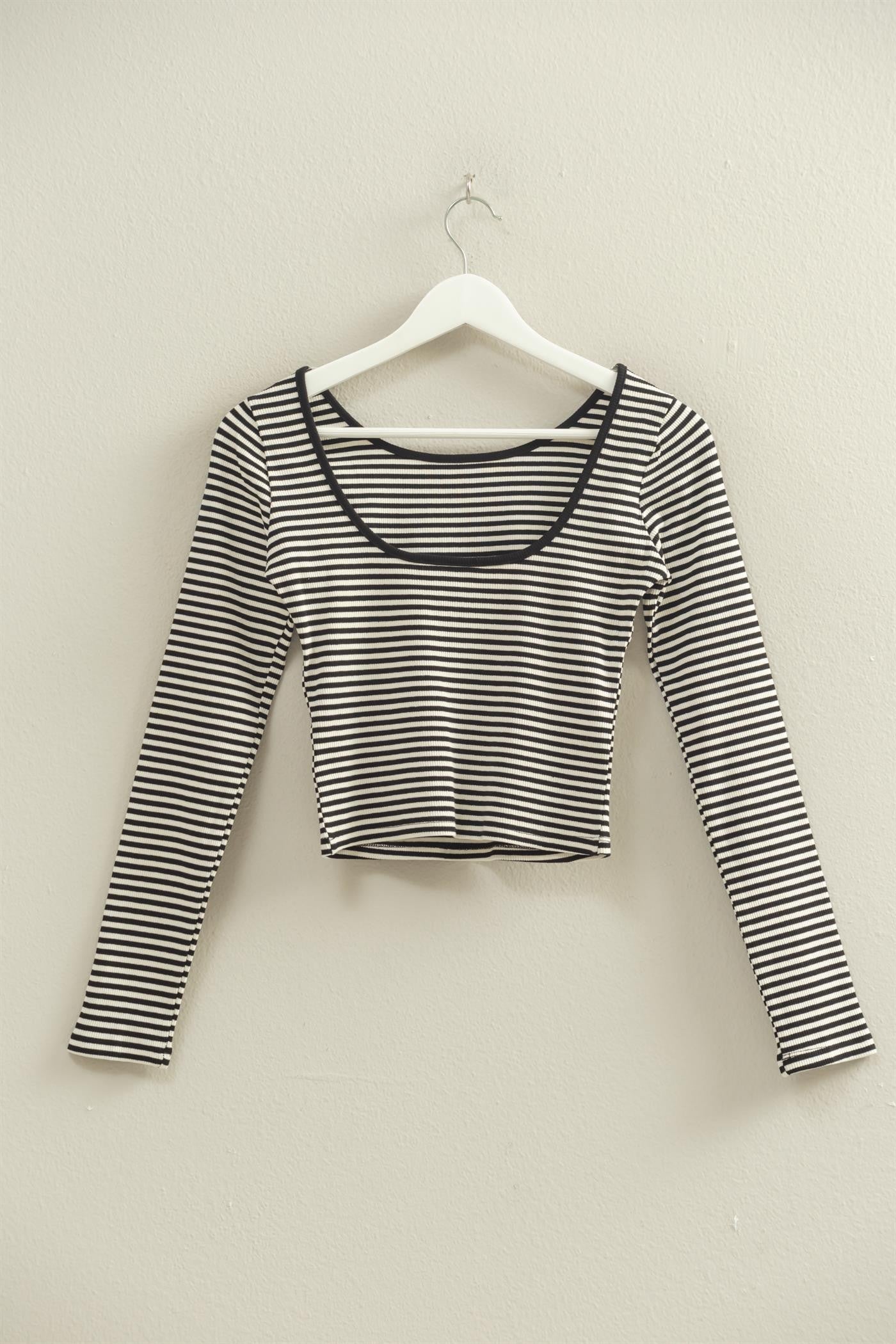 Striped Long Sleeve Top With Scoop Back Neckline