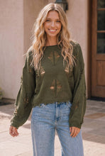 Load image into Gallery viewer, OLIVE DISTRESSED CROP LONG SLEEVE SWEATER