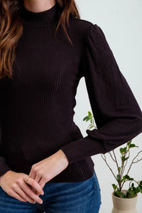 Mock Neck Long Sleeve Back Button Knit Top
