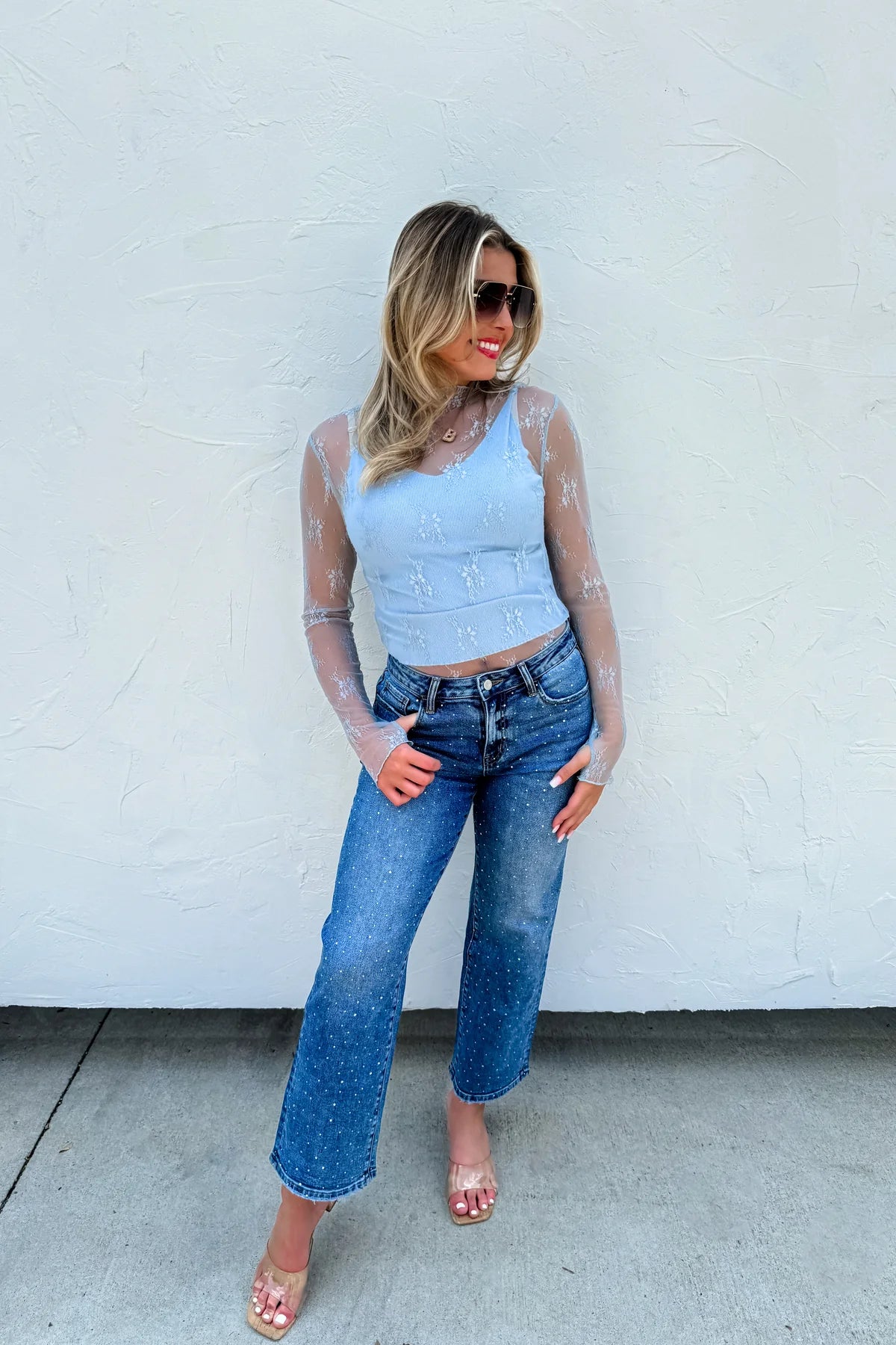 RHINESTONE COWGIRL MID RISE JEAN