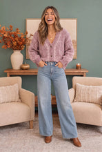 Load image into Gallery viewer, WINE CABLE KNIT BUTTON FRONT CARDIGAN