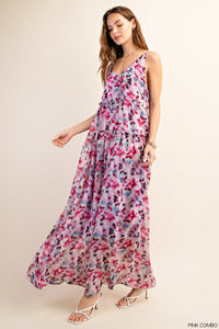 ROMANTIC CRINKLE PRINTED CHIFFON TIERED MAXI DRESS