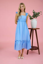 Load image into Gallery viewer, RUFFLE DETAIL EMPIRE WAIST SLEEVELESS MIDI DRESS