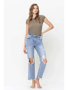 90's Super High Rise Distressed Straight Jeans