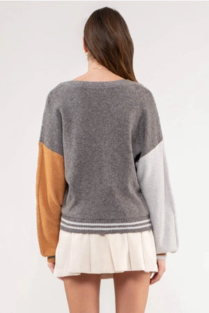 V Neck Colorblock Sweater