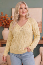 Load image into Gallery viewer, VANILLA V NECK LONG SLEEVE PATTERNED SOLID SWEATER KNIT TOP