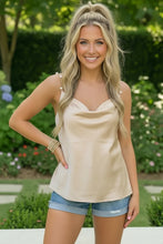 Load image into Gallery viewer, Cream Satin Woven Beaded Strap Tank