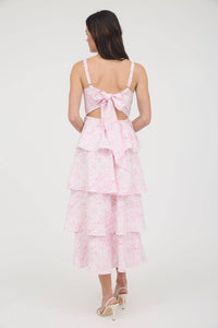 FLORAL BACK TIERED RUFFLE TIERED MAXI DRESS