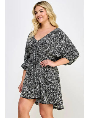 Plus Ditsy Print V-Neck Dress