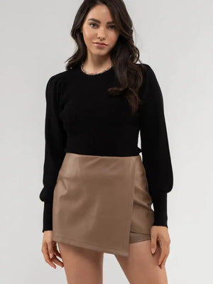 Bishop Sleeve Rib Knit Sweater