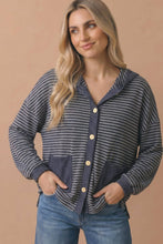 Load image into Gallery viewer, Round Neck Striped Button Down Hoodie Top