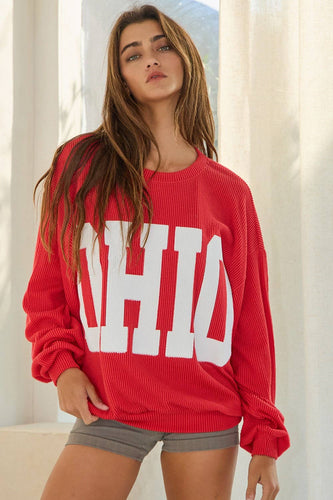 OHIO Print Ribbed Oversized Graphic Sweatshirt