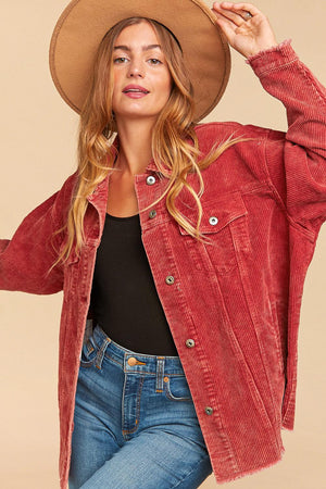 PLUS CORDUROY WASHED DISTRESSED BUTTON JACKET