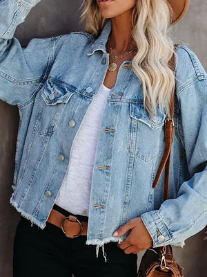 Washed Frayed Denim Loose Jacket