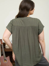Load image into Gallery viewer, Plus Eyelet Trim Half Button Short Sleeve Top