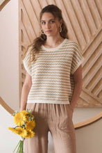 Load image into Gallery viewer, STRIPE CROCHET KNIT BATWING SHORT SLEEVE SWEATER
