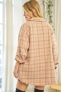 Plaid Long Sleeve Jacket with Front Pocket