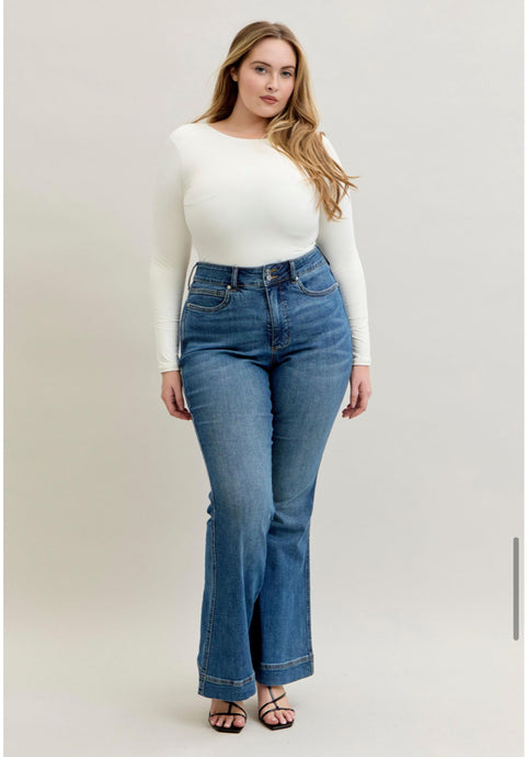 HW Flare Tummy Control Double Button -Judy Blue