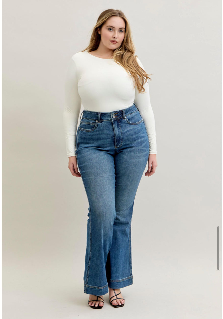 HW Flare Tummy Control Double Button -Judy Blue