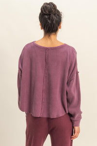 Mineral Wash Dropped Shoulder Waffle Knit Top
