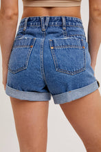 Load image into Gallery viewer, WESTERN POCKET ROLLED HEM DENIM SHORTS