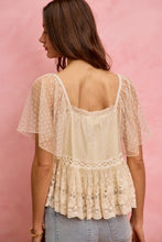 Load image into Gallery viewer, Bohemian Lace Trim Ruffled Mesh Dot Blouse Top