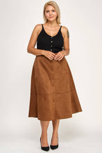 Load image into Gallery viewer, Plus Size Button-Front Faux Suede A-Line Midi Skirt