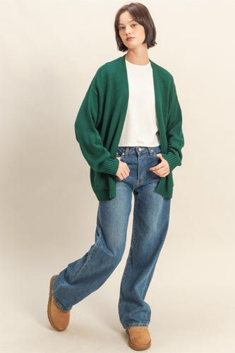 Oversized Open-front Cardigan Sweater With Pockets