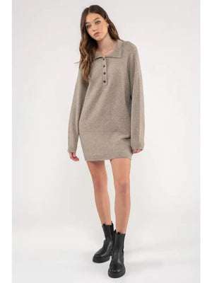 Collared Drop Shoulder Mini Sweater Dress