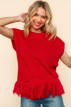 Load image into Gallery viewer, Plus Red Solid Fringe Hem Solid Sweater Top