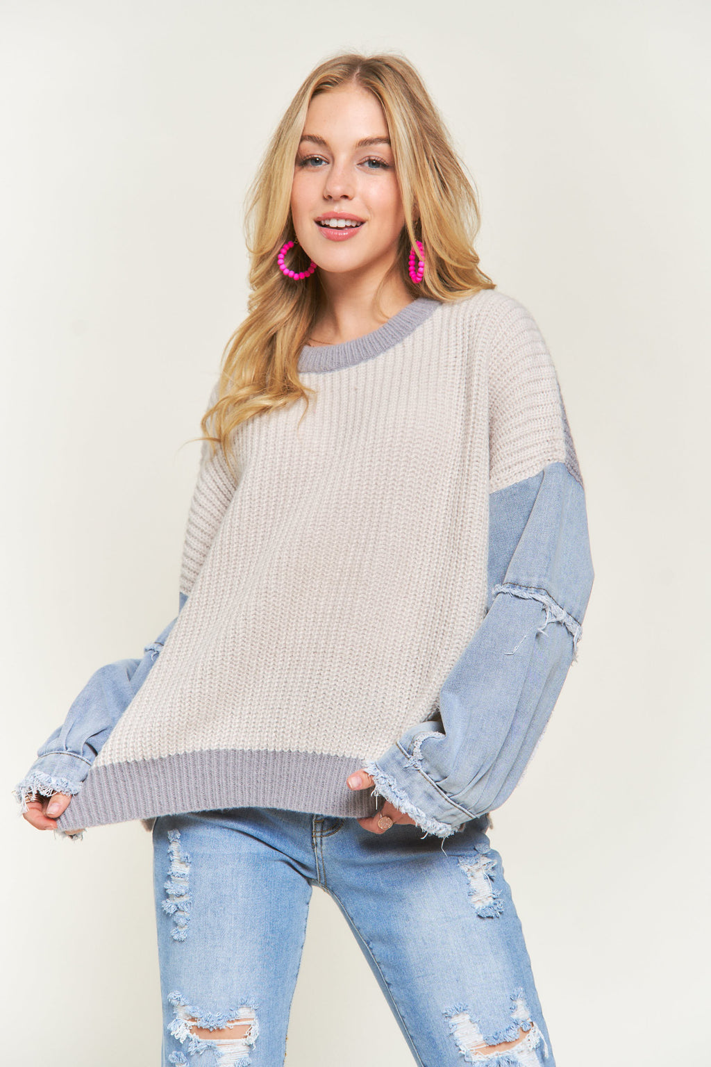 Colorblock w/ Denim Sleeve