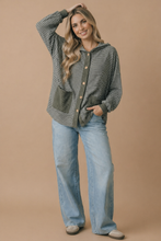 Load image into Gallery viewer, Plus Round Neck Striped Button Down Hoodie Top
