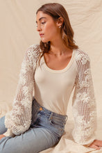 Load image into Gallery viewer, Rib Knit Top With Lace Balloon Sleeves