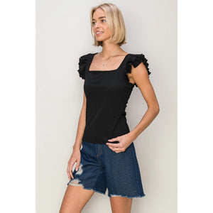 SQUARE Neck Jersey Ruffled Top