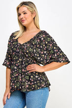 Load image into Gallery viewer, Plus Size Floral Babydoll Ballon Sleeve Top