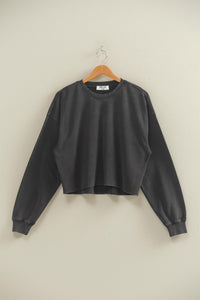 Cropped Crewneck Sweatshirt With Oversized Sleeves
