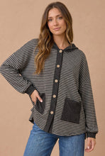 Load image into Gallery viewer, Round Neck Striped Button Down Hoodie Top