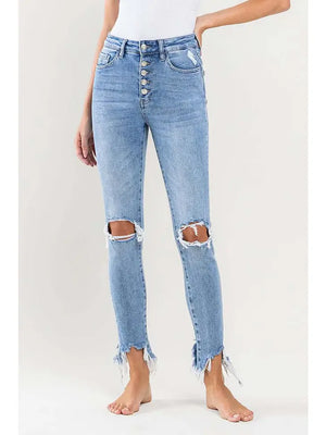 High Rise Distressed Ankle Skinny Jean