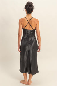 Crazy Love Satin Cowl Neck Midi Dress