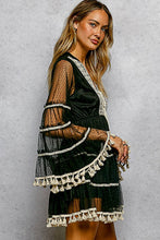 Load image into Gallery viewer, Split Embroidery Tassel Detail V-Neck Flared Short Dress
