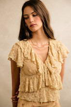Load image into Gallery viewer, Textured Ruffle V Neck Short Sleeve Top