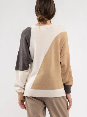 Diagonal Colorblock Knit Sweater