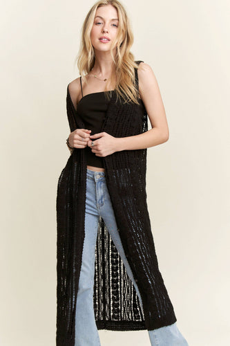 BUTTON DOWN CROCHET LONG CARDIGAN