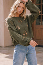 Load image into Gallery viewer, OLIVE DISTRESSED CROP LONG SLEEVE SWEATER